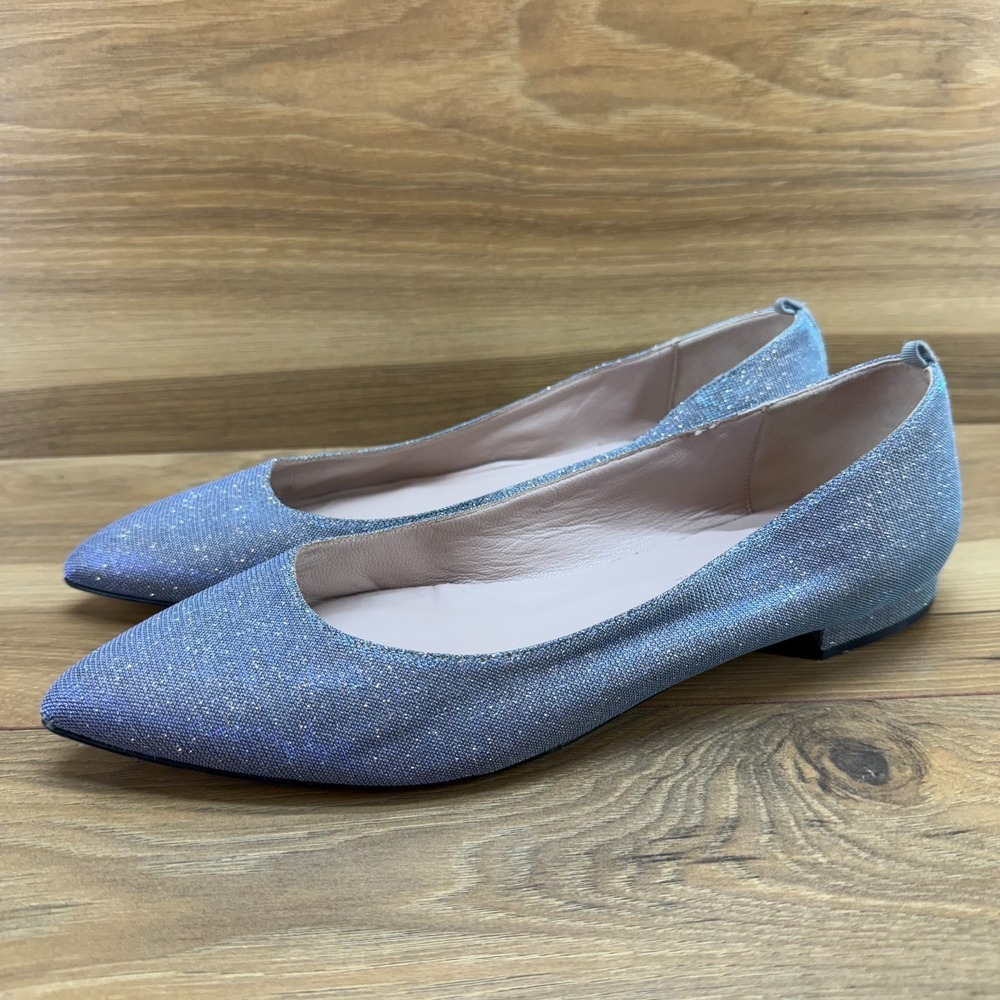 SJP Sarah Jessica Parker Flats Womens 9.5 EU 39.5 Blue Metallic Mesh Pointed Toe - Picture 3 of 11
